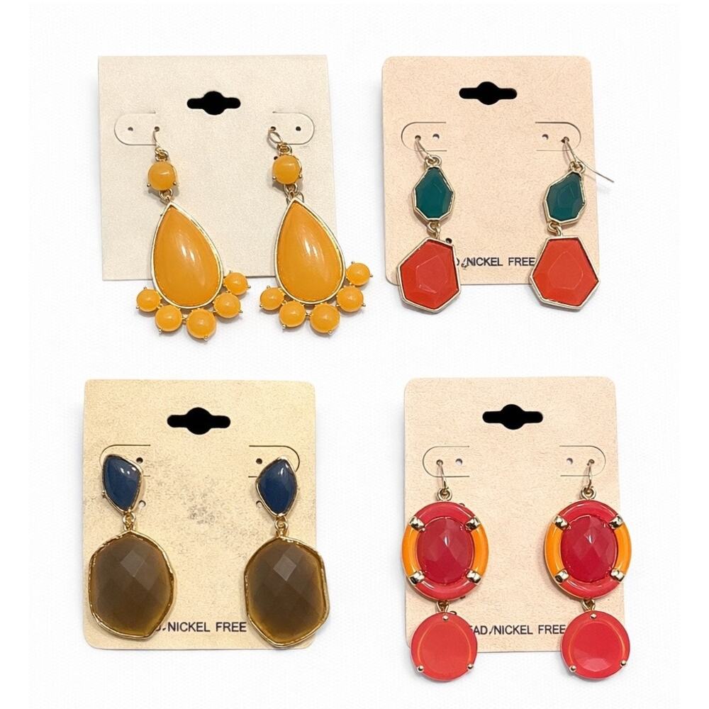 Lot‎ of 4 Statement Dangle Earrings | Colorful Resin & Gold Tone | New